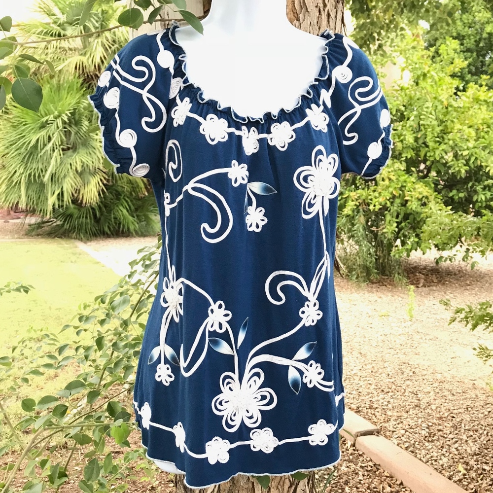 Lauren Michelle Navy Blue Peasant Shirt